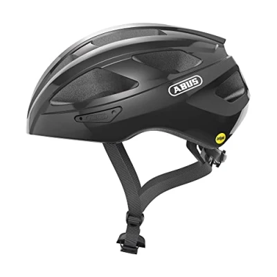 Imagen de ABUS casco de bicicleta carretera Macator MIPS para principiantes con visera adecuado usuarios coleta hombres y mujeres negro brillante, talla M, M (52 58 cm)