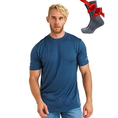 Imagen de Merino.tech Camiseta Lana Merino Hombre — 100% orgánica de Interior Capa Base Layer (Large, Denim)