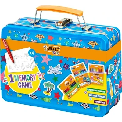 Imagen de BIC Kids Memory Game Travel Case, Maletín de Viaje para Niños Educativo. Set Lápices, Ceras y Rotuladores Colores. Incluye juego memoria 32 piezas