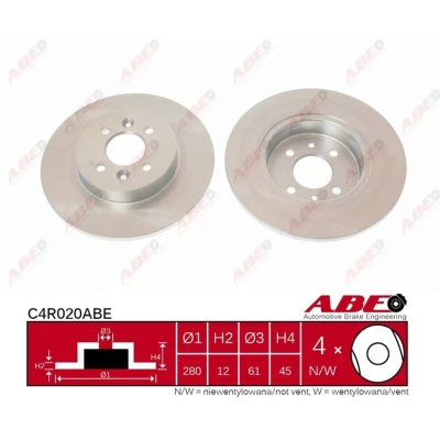 Imagen de ABE C4R020ABE Disco de freno Eje trasero 280 12 4 100 macizo RENAULT: Kangoo I, I Express