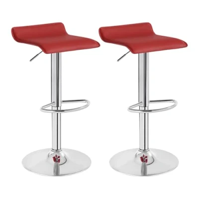 Imagen de WOLTU 2X Taburetes de Bar Regulable en Altura Cuero Artificial Acero Cromado Asiento Acolchado Silla Alto Cocina Burdeos BH11bd 2