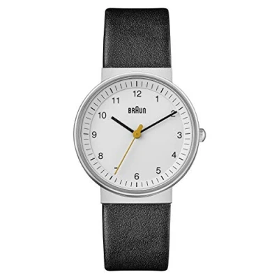 Imagen de Braun Ladies 3 Hand Analogue Quartz Watch, White Dial and Black Leather Strap, 33mm Stainless Steel Case, Model BN0031WHBKL.