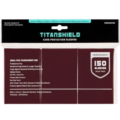 Imagen de TitanShield (150 fundas, rojo burdeos) compatibles con juegos de mesa tamaño estándar, MTG Magic The Gathering, Pokemon, Lorcana y tarjetas coleccionables 66 x 91 mm