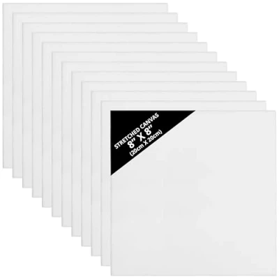 Imagen de Kurtzy Pack de 12 Lienzos para Pintar en Blanco 20 x cm Set Panel Lienzo Cuadrado Preestirado Aptos Pintura Acrílica y al Óleo Bocetos Dibujos