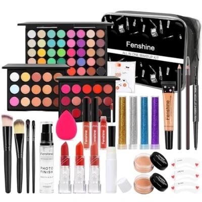 Imagen de kit de maquillaje todo en uno, completo para mujeres, set regalo mujeres principiantes, paquete básico maquillaje, incluye paleta sombras ojos, lápiz
