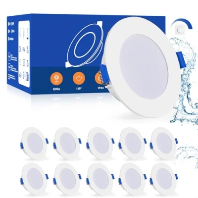 Imagen de Leselux Ojos de Buey LED Regulable 5W, 10x IP44 Downlight Techo Empotrable 450 Lumen Blanco Neutro 4000K, 30mm Extraplano Foco Agujero 68 80mm Para Baño Sala Estar, 220V 240V