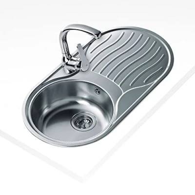 Imagen de Teka DR 80 1C 1E Fregadero de Cocina 1 Seno con Escurridor, Encastrado y Reversible, Mueble 45 cm, Cubeta Circular, Válvula Canasta, Acero Inoxidable