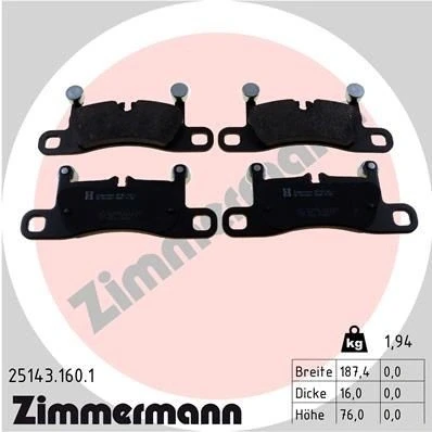 Imagen de ZIMMERMANN 25143.160.1 Juego de pastillas freno preparado para indicador desgaste Foto correspondiente a la entrega PORSCHE: 718 Cayman Coupé