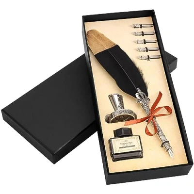 Imagen de BELLE VOUS Set Pluma Escribir 8 Piezas con Soporte, Botella de Tinta y Plumillas Inmersión Negra 5 Variadas Soporte Caligrafia Principiantes Expertos