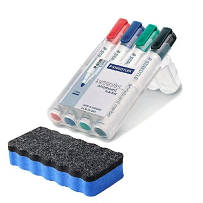 Imagen de rotulador Staedtler no permanente, para pizarra, varios colores, 4er Marker Set + Löscher