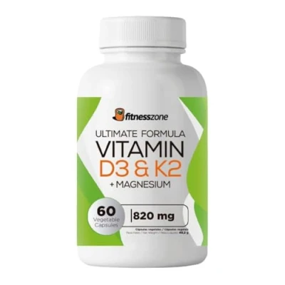 Imagen de Fitness Zone Vitamina D3 y K2 60 Cápsulas Bote para 2 Meses con Magnesio Favorece la Absorción de Calcio Mejora Salud Cardiovascular Fortalece el Sistema Inmune
