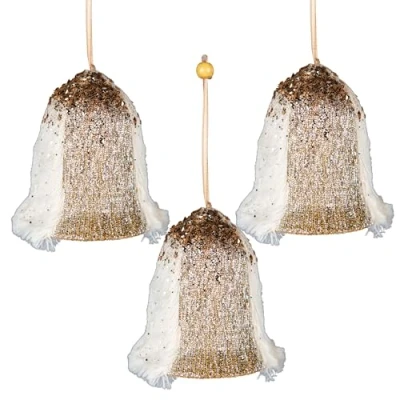 Imagen de 3 Campanas Doradas de Papá Noel 12 cm Decoración Colgante para árbol Navidad, Adornos Decorativos Festivos, Navidad con temática Cuento Hadas