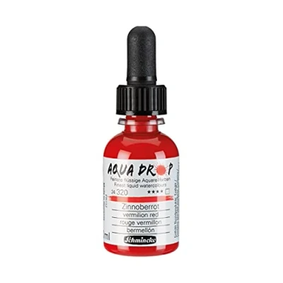 Imagen de Schmincke AQUA DROP, acuarela líquida a base de pigmentos, color Bermellón en frasco 30 ml con pipeta, 24320034, para pintar acuarela, esbozos urbanos, caligrafía, rotulación mano