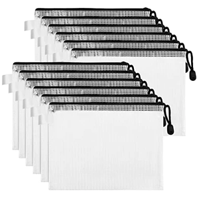 Imagen de Belle Vous Bolsas de Plastico Transparente Malla (Pack 12) Zip A4 Carpeta Portadocumentos Impermeable Multiuso para Viajes, Organizar Cosméticos, Papelería/Escolares
