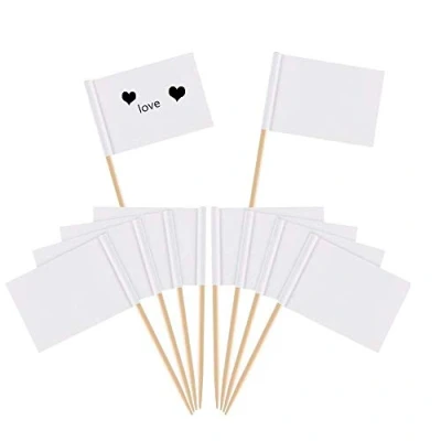 Imagen de Banderas con Palillos,Blanco Palillos de Dientes 100 Pack Toothpick Flags Pequeñas Topper Cupcake Mini para Pastel Comida Plato Queso Aperitivos Fiesta