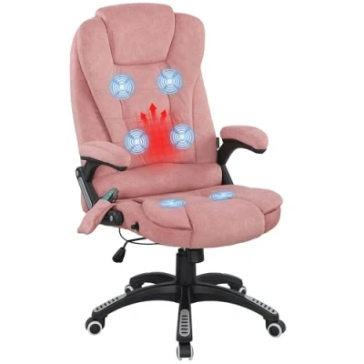 Imagen de Vinsetto Silla de Oficina con Masaje 6 Puntos Escritorio Giratoria Función Basculante Calefacción Altura Ajustable Respaldo Reclinable y Mando a Distancia 65x71x110 120 cm Rosa