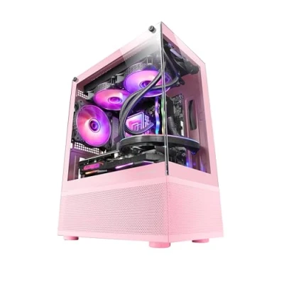 Imagen de Mars Gaming MC SE, Caja PC Micro ATX, Panel Frontal y Lateral de Cristal Sin Marco, Diseño Inferior con Tecnología Airtech Mesh, Minitorre Doble Cámara, Soporte Refrigeración Líquida, Rosa