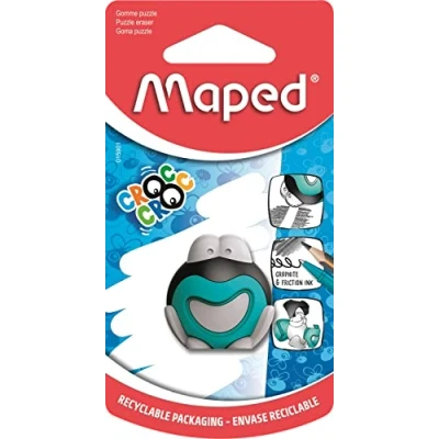 Imagen de Maped Material Escolar Goma de Borrar Croc Puzzle Diseño Lúdico con 3 Partes Forma Ergonómica Borra Grafito y Tinta Sensible a Fricción Modelo Ranita