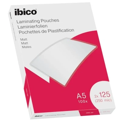 Imagen de Ibico Láminas para Plastificar Tamaño A5, Matt Finish, 250 Micras, Pack de 100, Transparentes, 627322