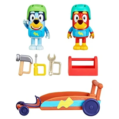 Imagen de Bluey Rusty Go Kart Playset; Figuras de acción coleccionables Oficiales 2.5 a 3 Pulgadas con Kart, Cascos, Herramientas y Accesorios Caja