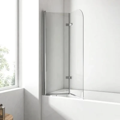 Imagen de EMKE mampara de ducha para bañera 110 x 140 cm, accesorio 2 piezas, plegable, bañera, pared plegable 6 mm, cristal seguridad,