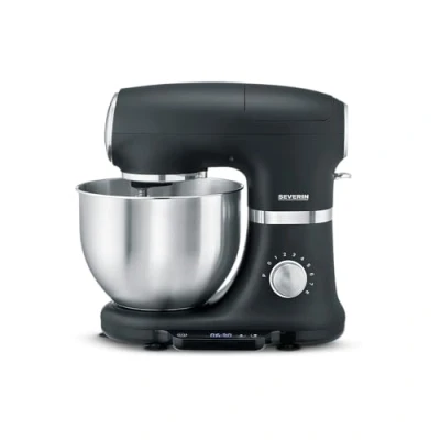 Imagen de SEVERIN robot de cocina con báscula, amasadora profesional hasta 3kg, multifunción gancho amasador, batidor plano y varillas, 1000 W, negro mate/acero inoxidable, KM 3898
