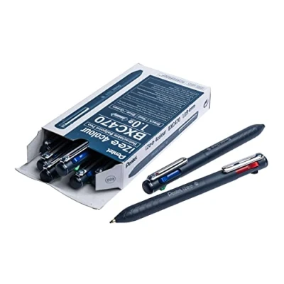 Imagen de Pentel BXC470 DC Bolígrafo iZee de 4 colores (negro, rojo, azul y verde) con pulsadores laterales en color tinta, grosor trazo 0,5 mm, recargables, 12 unidades