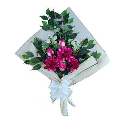 Imagen de DRW Ramo de Flores para Cementerio Artificiales con Jarron Meter en el Bote del 78x63x20 cm (Dalias Fucsia)