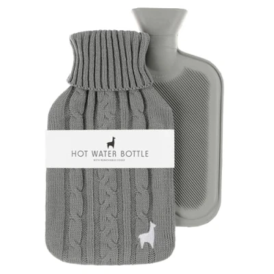 Imagen de Nordstern Bolsa de agua caliente premium con funda punto suave, botella a prueba fugas para aliviar el dolor, cama caucho natural niños y adultos, color gris