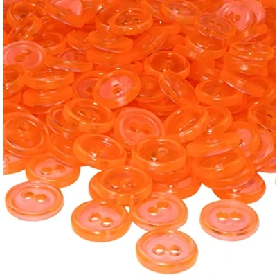 Imagen de AERZETIX C56360 Juego de 100 Botones redondos para costura Ø11.5x2.2mm con 2 agujeros diámetro apertura 2mm color naranja neón transparente en plástico decoración mercería moda