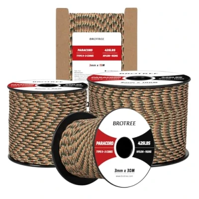 Imagen de Brotree Paracord 3mm 50M Cuerda 100% Nylon Tipo II 3 Hebras 425 para Exterior, Bricolaje 192 kg Carga de Rotura (Camuflaje Oculto)