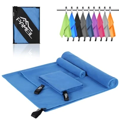 Imagen de Toalla Microfibra Juego de 3 (160x80cm Baño +2 Piezas 80x40cm Manos), Playa Grande Microfiber, Gimnasio Secado Rápido para Gym Sauna (Azul)