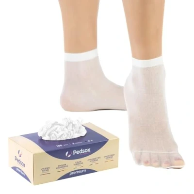 Imagen de Pedsox, 100pcs Calcetines Higiénicos Desechables para Prueba de Calzado, Línea Premium, Lavable a Máquina, Unisex, Talla Única, Blanco