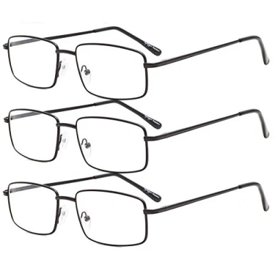 Imagen de Eyekepper Pack de 3 Gafas Lectura Metal Grande Rectangular para Hombre y Mujer Bisagras Resorte Lectores Negro +1.50