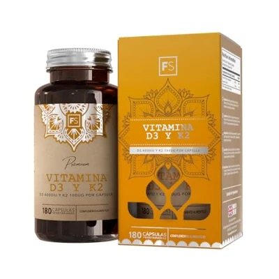 Imagen de FS Vitamina D3 4000iu y K2 100μg Capsulas 180 Tabletas de Alta Potencia Suplemento Sin OGM, Gluten, Alergenos o Lácteos