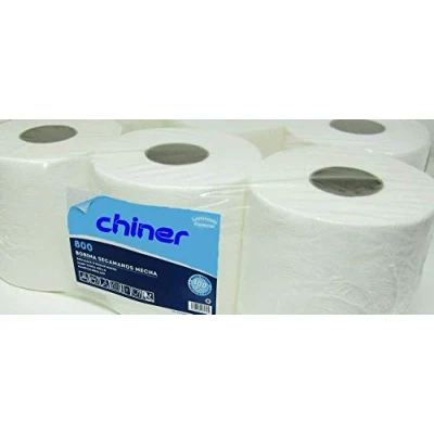 Imagen de chiner Bobina Papel Secamanos Mecha Laminado Pack 6 Unidades 100% Celulosa Virgen Ecológico, Blanco,