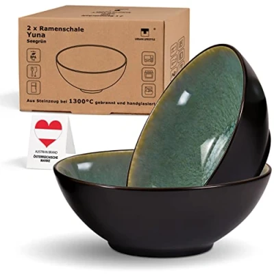 Imagen de cuenco de ramen cerámica 20 cm sopa verde, ensalada, cuencos aperitivos, cocina, ramen, A B: Los productos pueden tener pequeños defectos esmalte..,
