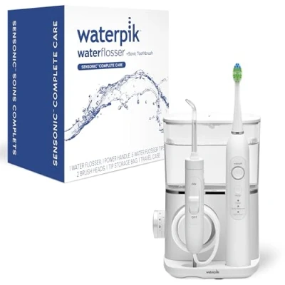 Imagen de Waterpik Sensonic Complete Care Juego de hilo dental y cepillo dientes eléctrico recargable, CC 04, color blanco