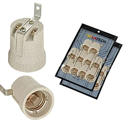 Imagen de ISOLATECH 20pzas E27 gris zócalo de cerámica con soporte montaje/soporte exterior (max.250V/4A) bombilla para el hogar instalación en techo baño cocina frigorífico montaje