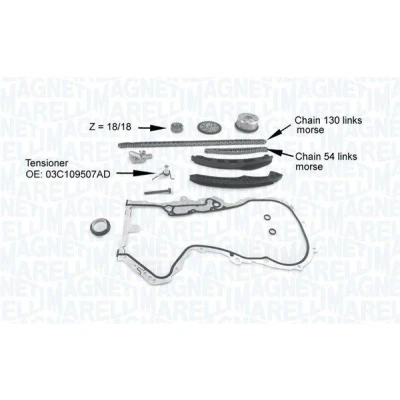 Imagen de MAGNETI MARELLI 341500001210 Juego de Cadena distribución con bomba aceite tornillos bajo ruido, Símplex VOLKSWAGEN: Golf 5