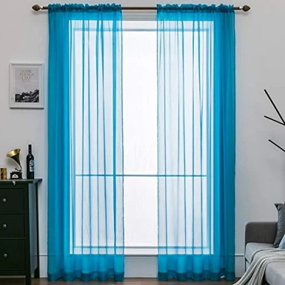 Imagen de MIULEE Cortinas Poliéster Translúcida Fresca Transparente Salon Ventana Visillo Moderno para Sala Cuarto Dormitorio Habitación Comedor Cocina Salón de Esatr 2 Unidades 140 x 175cm Azul Claro