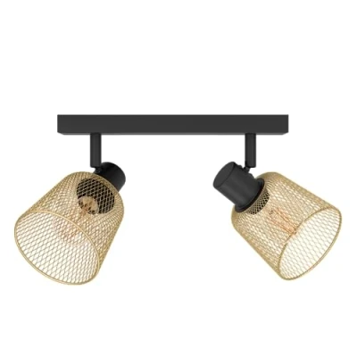 Imagen de Eglo Coslada, Foco de techo, lámpara techo 2 luces con focos orientables, rejilla diseño industrial, metal negro y latón cepillado, casquillo E27