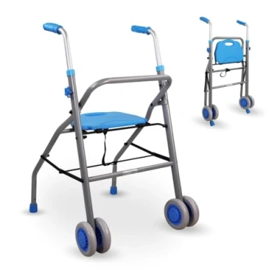 Imagen de Mobiclinic®, Andador para Ancianos, Future, Plegable, Ultraligero, Regulable en Altura, Marca Española, Aluminio, Hasta 136 kg, Adultos, Asiento, Respaldo y Ruedas, Diseño Elegante, Color Celeste