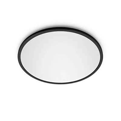 Imagen de Philips Plafón Superslim, lámpara LED de techo funcional, color negro, luz blanca cálida regulable, 27K 18W