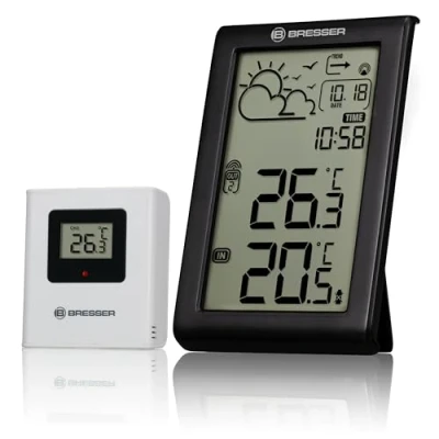 Imagen de Bresser Estación meteorológica inalámbrica con sensor exterior Meteo Temp W, termómetro interior y exterior, pronóstico del tiempo, alerta de heladas, reloj controlado por radio DCF, pantalla grande,