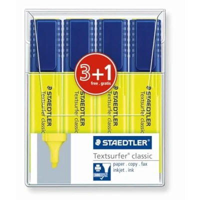 Imagen de Staedtler texsurfer Classic Pack de 4 subrayadores, color amarillo neón
