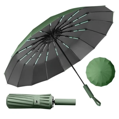 Imagen de LENDOO Paraguas Plegable,Paraguas Automático Plegable Compacto 16 Varillas Antitormentas, Gran con Apertura Automática, a Prueba de Viento, Parasol Anti UV