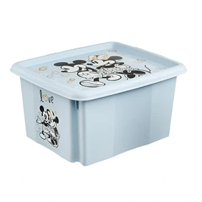 Imagen de keeeper Caja de almacenamiento con tapa Mickey Mouse, Giratoria y apilable, Para niños, 24 L, Karolina, Azul Cloudy