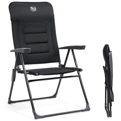 Imagen de Timber Ridge Silla de jardín al Aire Libre Plegable Aluminio para Relajarse, jardín, Plegable, Respaldo reclinable en 7 Posiciones, Color Negro