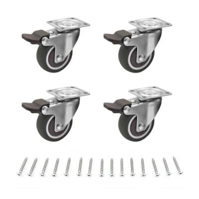 Imagen de JCAKES 4 ruedas giratorias para muebles, con freno, de goma silenciosas, placa montaje en L, adecuada soportes flores, cunas, estanterías, herramientas bricolaje (suelo